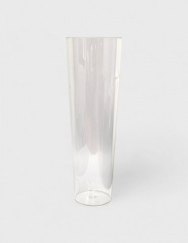 Florero cilíndrico negro de plástico liso con base ancha, ideal para arreglos florales y decoración